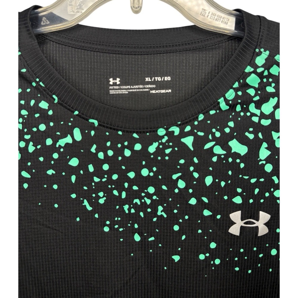 Under Armour HeatGear Mens XL‎ Black Green Speckle Fitted SS Training Shirt